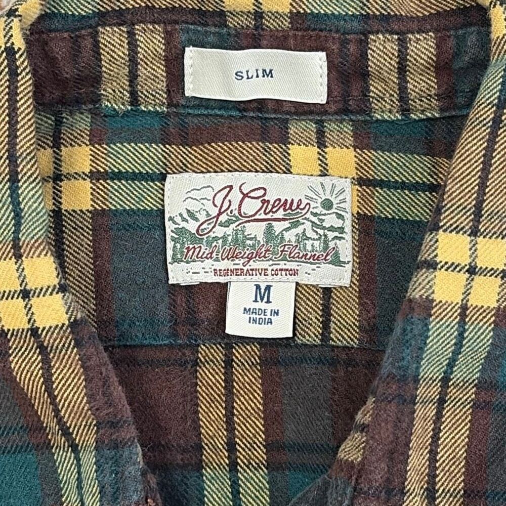 J. Crew Brown Green Yellow Plaid Slim Fit Flannel Shirt Men’s Medium - Picture 3 of 5